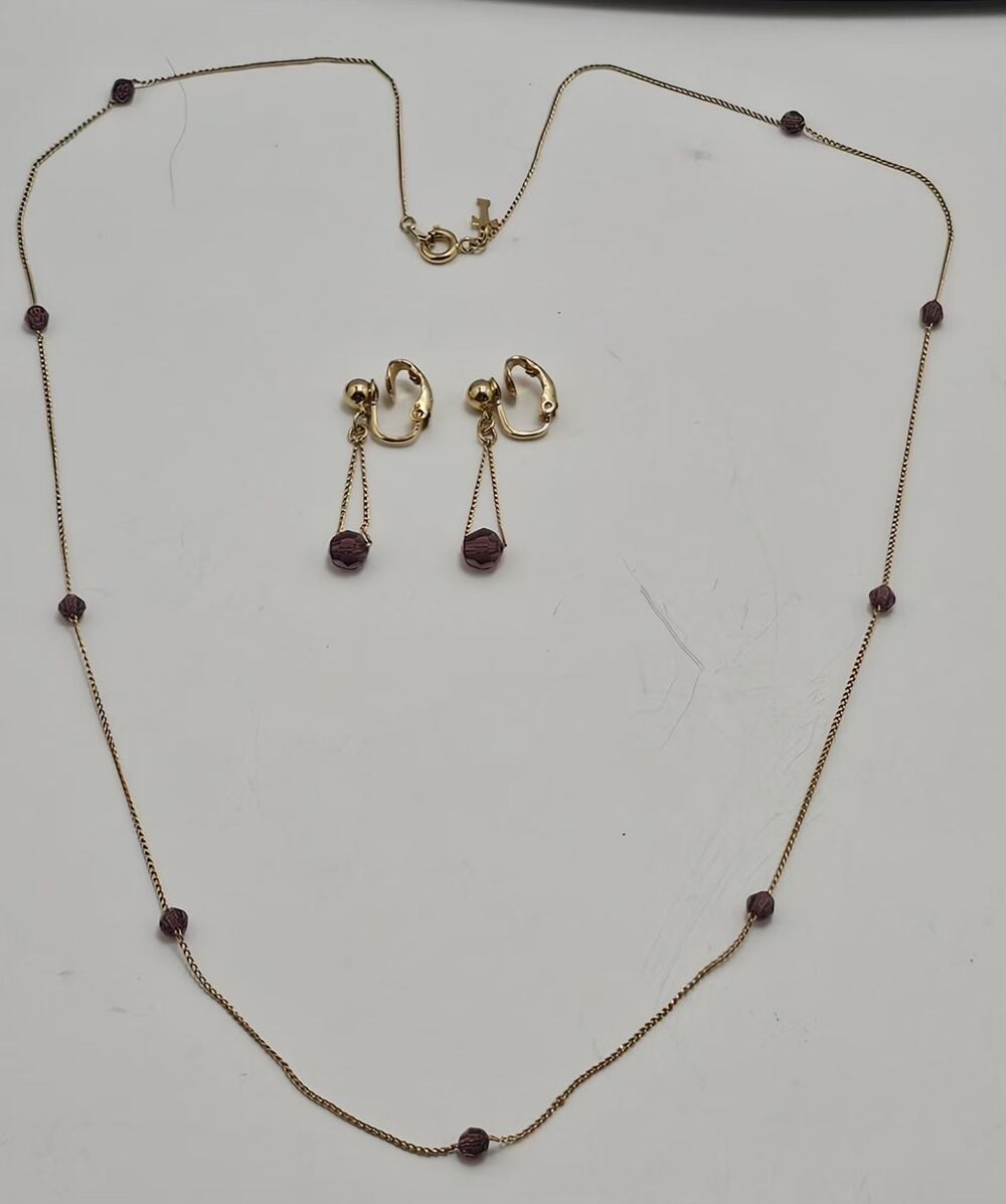 Vntg Crown Trifari Aurora Dangle Earrings w/Matching Station Necklace